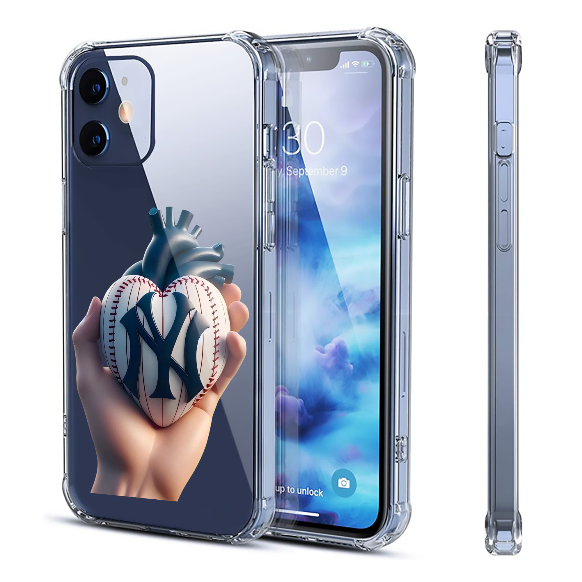 New York Yankees Heart Clear IPhone 12 Case – Soft TPU With UV Print – Enhanced Drop Protection, Precise Fit, Anti-Fingerprint, Customizable Design, Scratch-Resistant, Yellow-Resistant